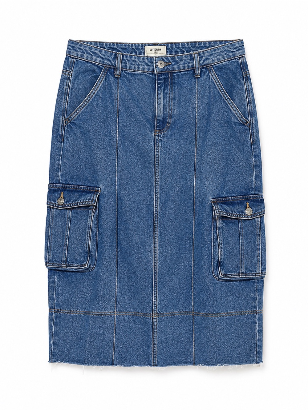COTTON ON Cargo Denim Midi Skirt | Size 8 US | Y2K-Inspired Utility Denim